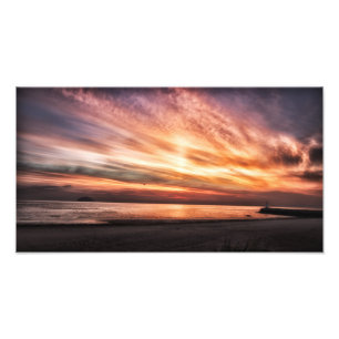 Sunset over Girvan Beach, Ayrshire Scotland Foto Afdruk