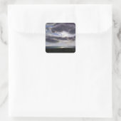 Sunset over het meer vierkante sticker (Tas)