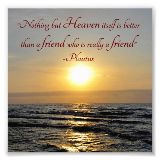 Sunset Over Ocean Friendship Quote Square Foto Foto Afdruk (Voorkant)
