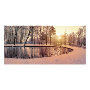 Sunset over park met een klein vorstmeer foto afdruk