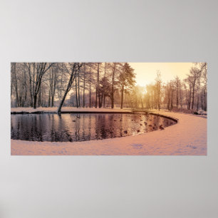 Sunset over park met een klein vorstmeer poster