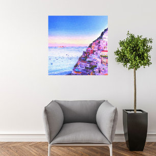 Sunset Over Positano, Italië Canvas Afdruk