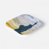 Sunset over Replica van het Vrijheidsbeeld in Pari Papieren Bordje (Gebogen)