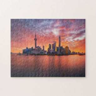 Sunset Over Shanghai Skyline Travel Cityscape Legpuzzel