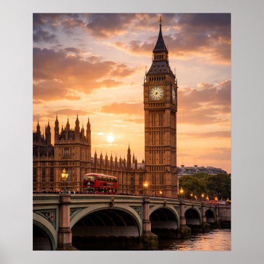 Sunset Over the Iconic London Clocktower Poster (Voorkant)