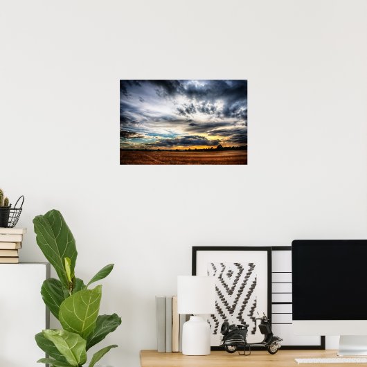 Sunset Over Wheat Fields Skyscape Poster (Thuiskantoor)