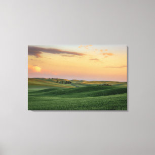 Sunset over Wheat Fields Staat Washington Canvas Afdruk