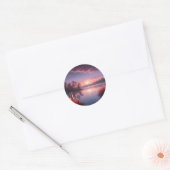 Sunset Paarse Lake Landschap Drie Ronde Sticker (Envelop)