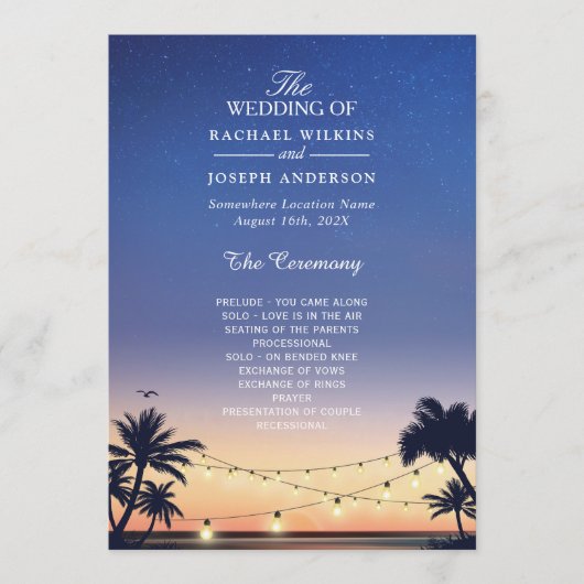 Sunset Palm Beach String Lights Wedding Programma (Voorkant)