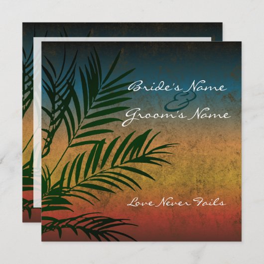 Sunset Palm Tree Branche Mariage Invitations (Devant / Derrière)