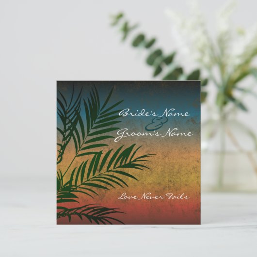 Sunset Palm Tree Branche Mariage Invitations (Debout devant)