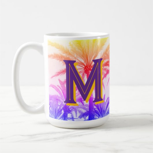 Sunset Palm Tree Monogram Mok (Links)