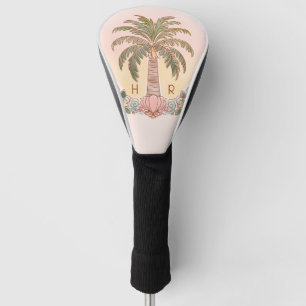 Sunset Palm Tree Waterverf Monogram Roze Golfheadcover