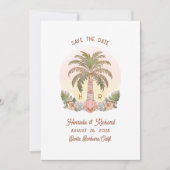 Sunset Palm Tree Waterverf Monogram Strand Save The Date (Voorkant)