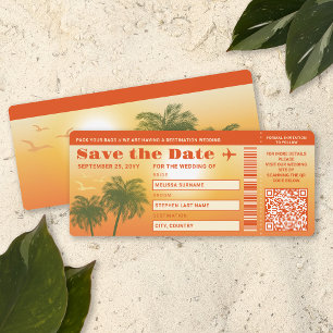 Sunset Palm Trees Faux Boarding Pass Sla de datum  Kaart