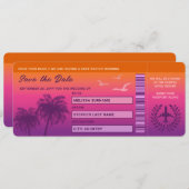 Sunset Palm Trees Faux Boarding Pass Sla de datum  Kaart (Voorkant / Achterkant)