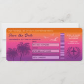 Sunset Palm Trees Faux Boarding Pass Sla de datum  Kaart (Voorkant)