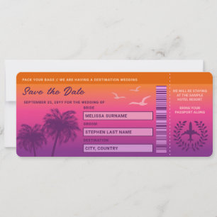 Sunset Palm Trees Faux Boarding Pass Sla de datum  Kaart