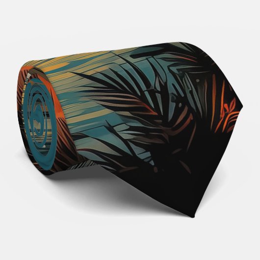 Sunset Palm Trees Island Paradise Beach Cove Stropdas (Opgerold)