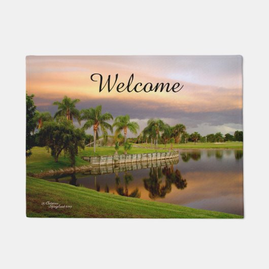 Sunset Palm Trees Lake Doormat Deurmat (Voorkant)