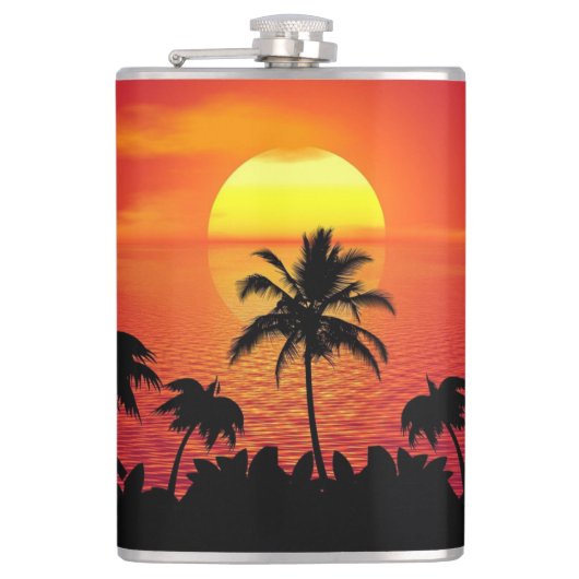 Sunset Palm Trees Silhouette-16515 Heupfles (Voorkant)