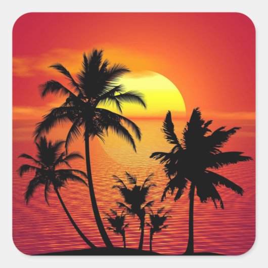 Sunset Palm Trees Silhouette-16515 Vierkante Sticker (Voorkant)