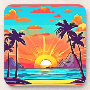 Sunset Palms: Tropisch Uitzicht Bier Onderzetter