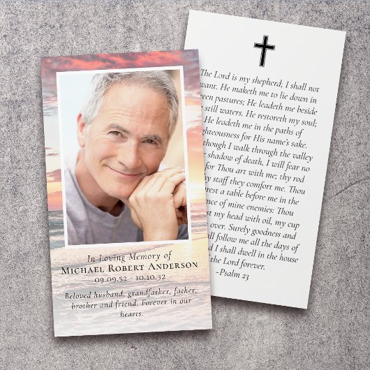 Sunset Photo Memorial Prayer Kaart