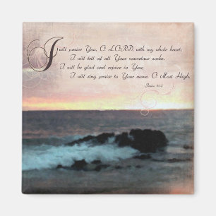 Sunset & Psalms-9:1-2 op het strand van Hawaii Magneet