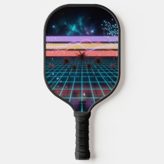 Sunset Racer Neon Strepen Retro Snelheid  Pickleball Paddle