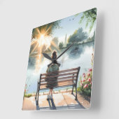 Sunset Reflections Lake Scene Vierkante Klok (Hoek)