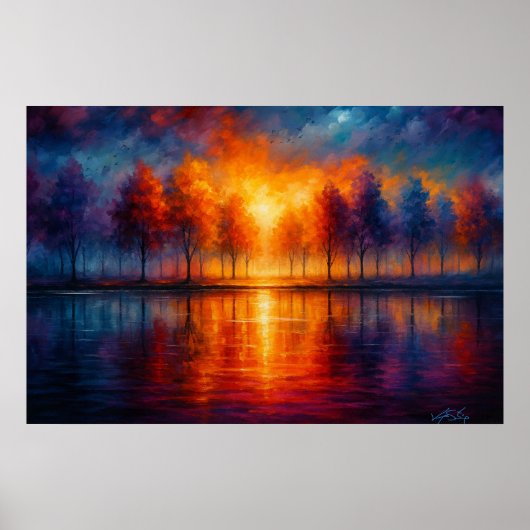 Sunset Reflections Over Autumn Lake Poster (Voorkant)