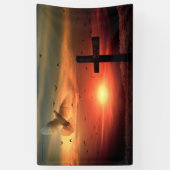 Sunset Resurrection Dove and Cross Spandoek (Verticaal)
