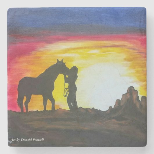 Sunset-ride Stenen Onderzetter (Voorkant)