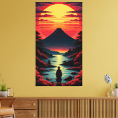 Sunset River With Volcano Canvas Afdruk (Insitu (Woonkamer))