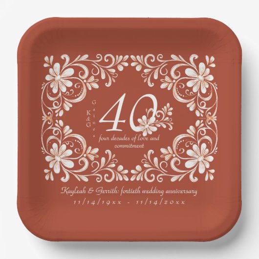 Sunset Rust Red Shabby Chic 40 Jubileum Bord (Voorkant)