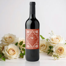 Sunset Rust Red Shabby Chic Wedding Wine Label