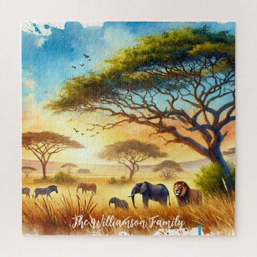 Sunset Safari Serenity Afrikaanse wilde dieren Legpuzzel (Verticaal)