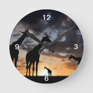 sunset safari wild animal giraffe silhouette ronde klok