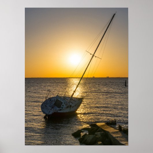 Sunset Sailboat naufrage Gulf Breeze FL Poster (Devant)