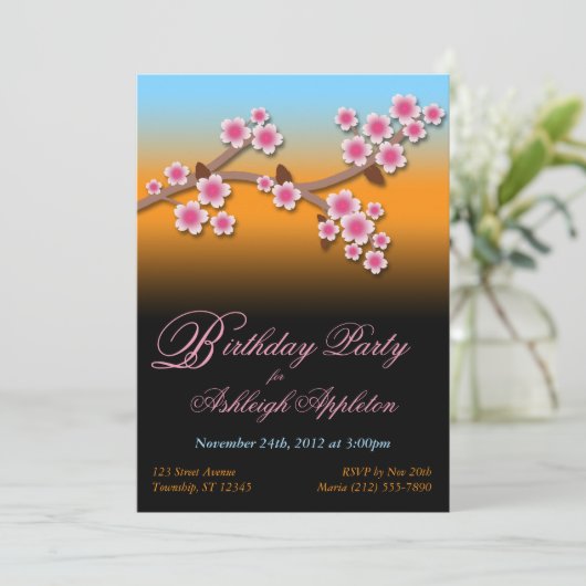 Sunset Sakura Anniversaire Invitations (Debout devant)