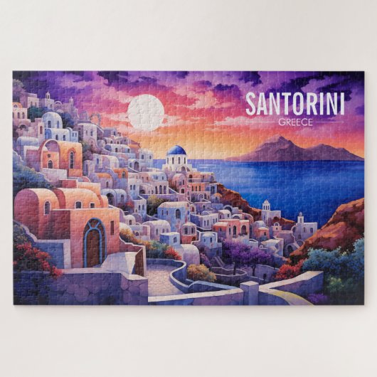 Sunset Santorini Island Illustratie | Reiskunst Legpuzzel (Horizontaal)