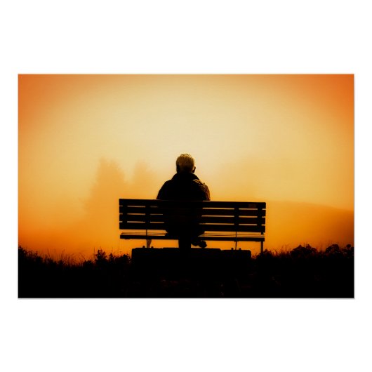 Sunset Scene met Man op bank Perfect Poster (Voorkant)