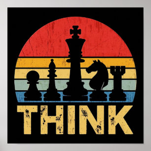  Sunset Schaakkunst – Inspirerend "Denk" Poster