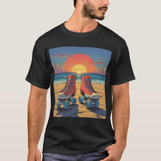 Sunset Schaatsen - Roller Disco Beach T-shirt T-sh (Voorkant)