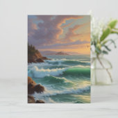 Sunset Seascape Schilderkunst Feestdagenkaart (Staand voorkant)