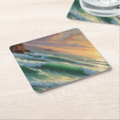 Sunset Seascape Schilderkunst Kartonnen Onderzetters (Schuin)