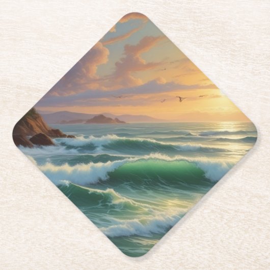 Sunset Seascape Schilderkunst Kartonnen Onderzetters (Voorkant)