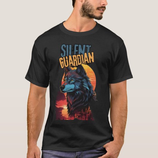 Sunset Sentinel: Blauwe wolf in de gloed van Natuu T-shirt (Voorkant)