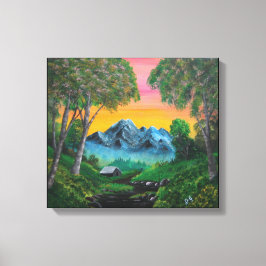 Sunset Shack in Mountain Forest Canvas Afdruk